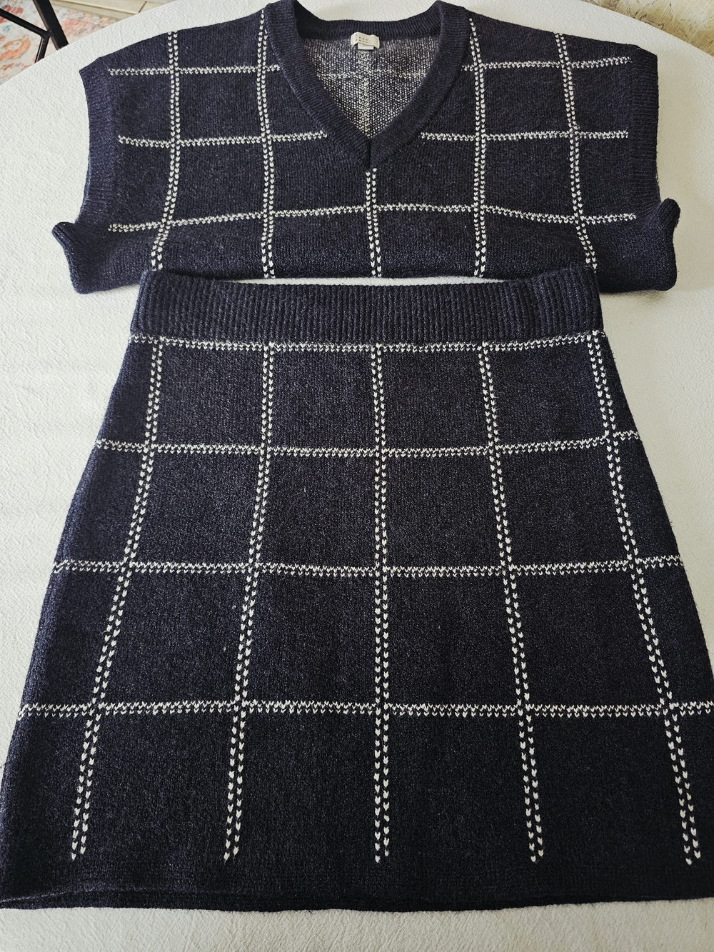A New Day Navy Plaid Knit Co-Ord Set - Vest & Skirt